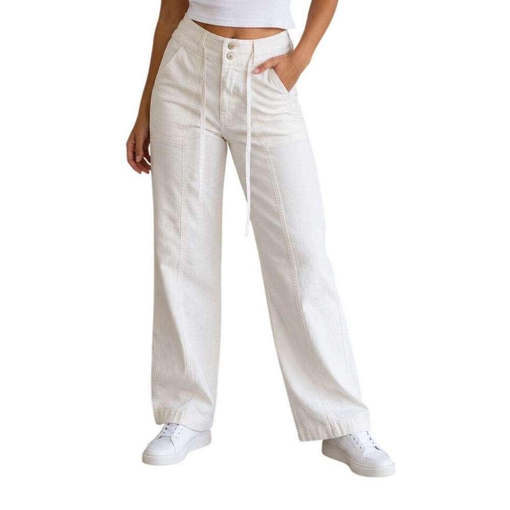 Hudson Los Angeles Cream Wide Leg Belted Jeans Women's 6/28